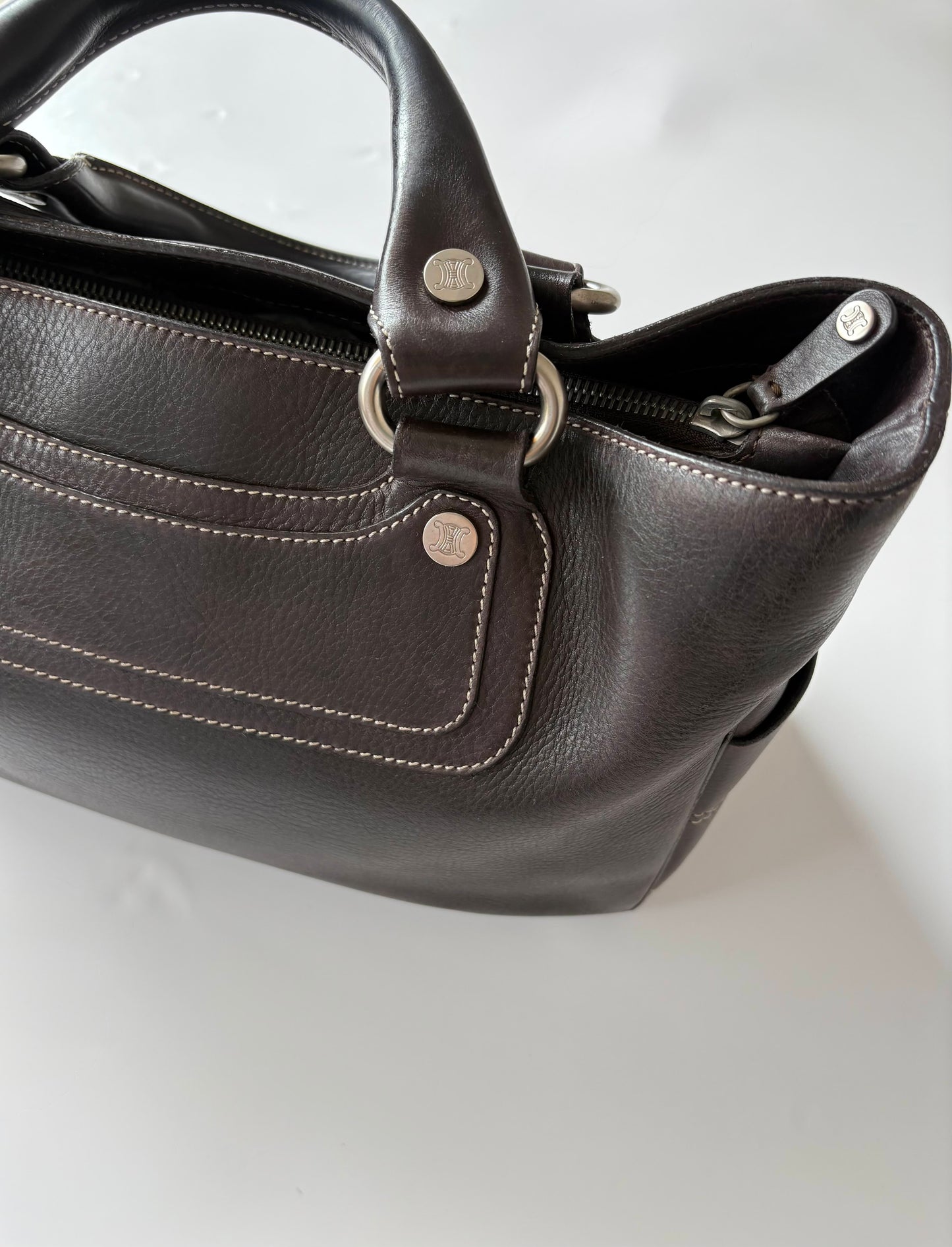 Vintage Celine Boogie Bag in Dark Brown Leather