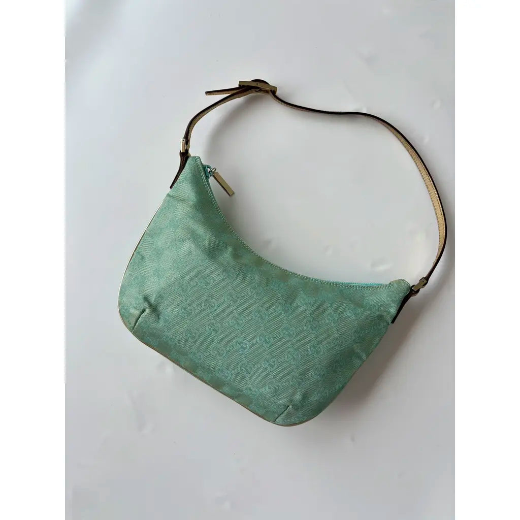 Gucci Monogram Hobo Shoulder Bag Blue Iridescent Gold