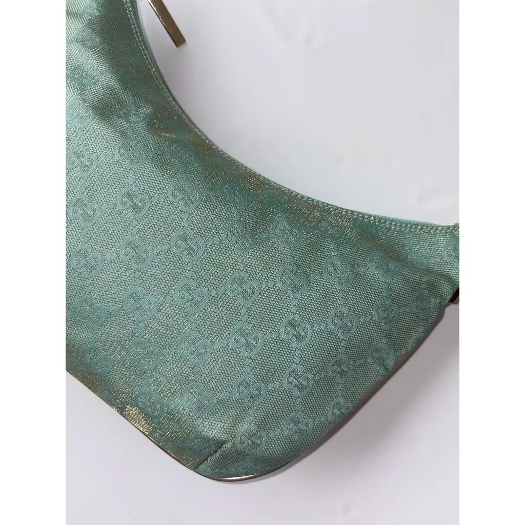 Gucci Monogram Hobo Shoulder Bag Blue Iridescent Gold