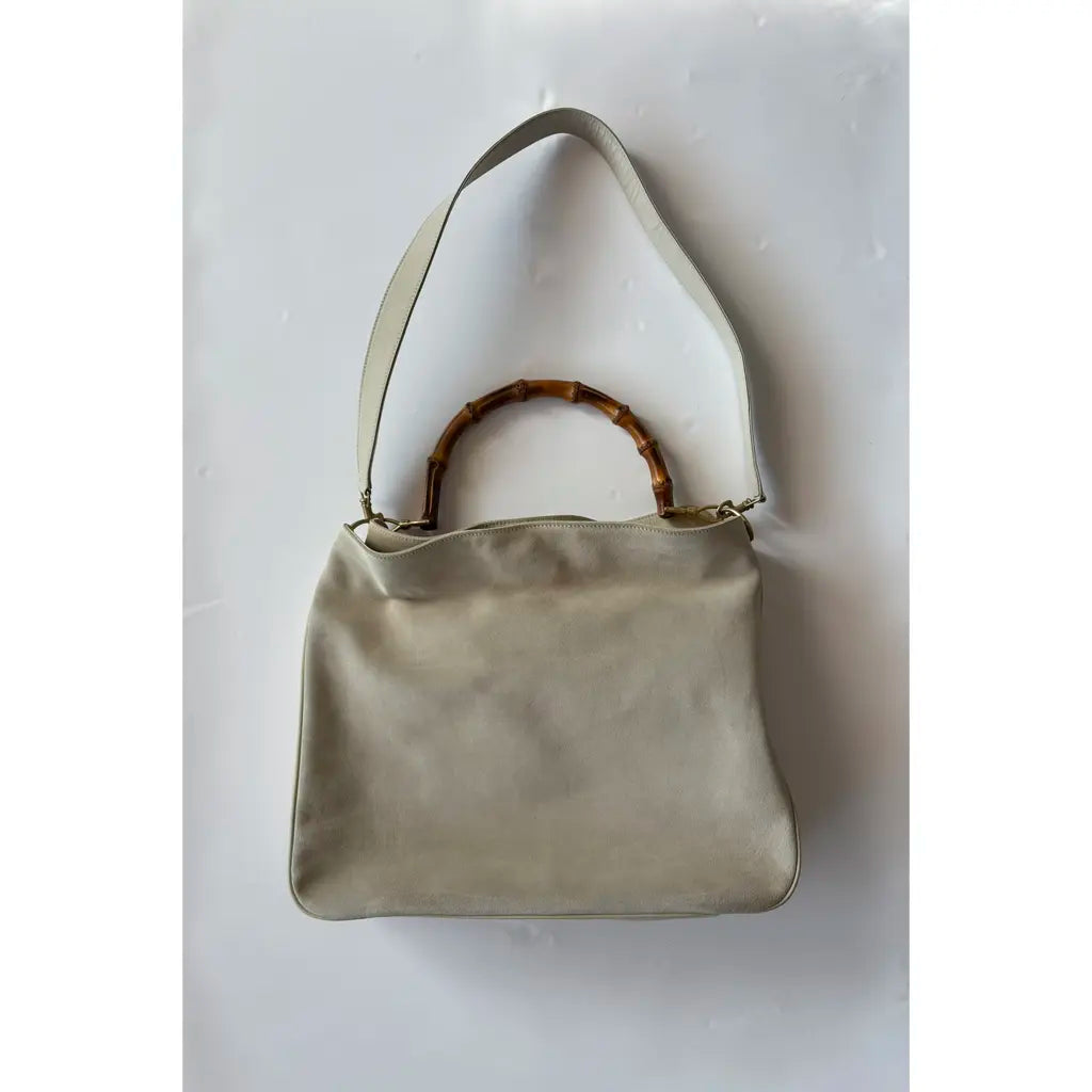 Gucci Bamboo White Suede Bag - SS1997