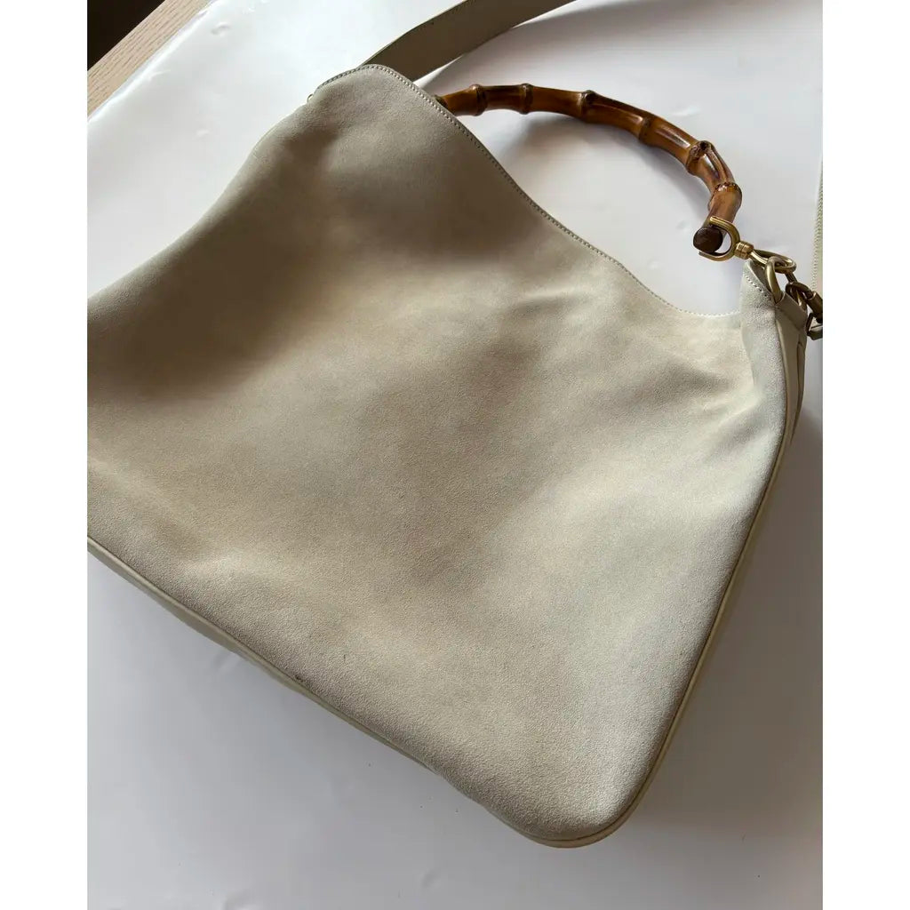 Gucci Bamboo White Suede Bag - SS1997
