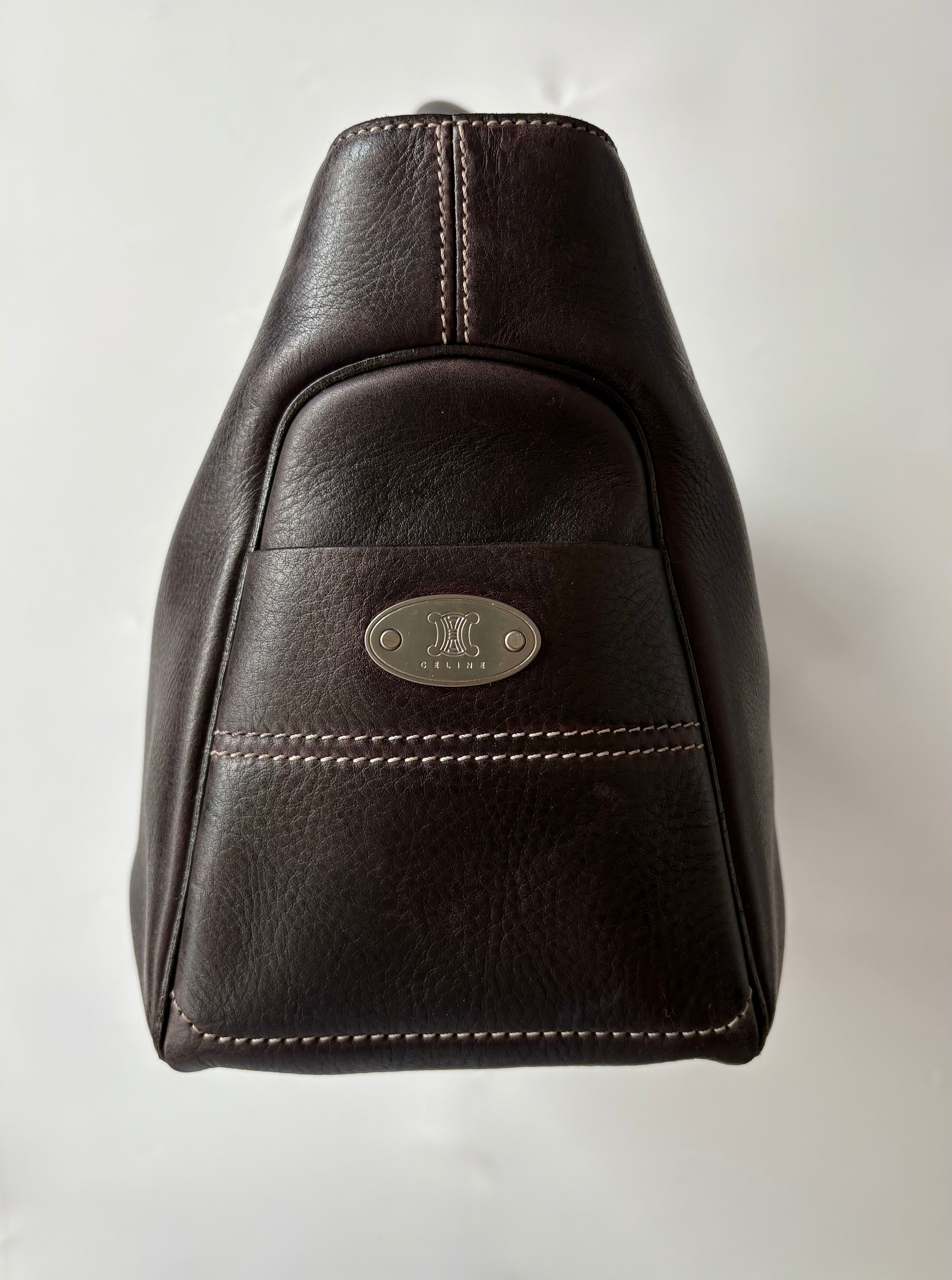 Vintage Celine Boogie Bag in Dark Brown Leather