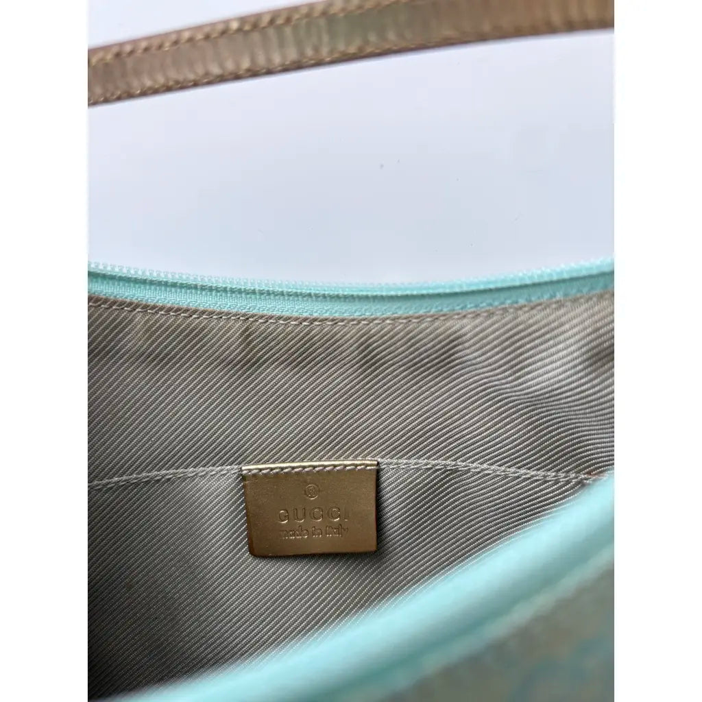 Gucci Monogram Hobo Shoulder Bag Blue Iridescent Gold