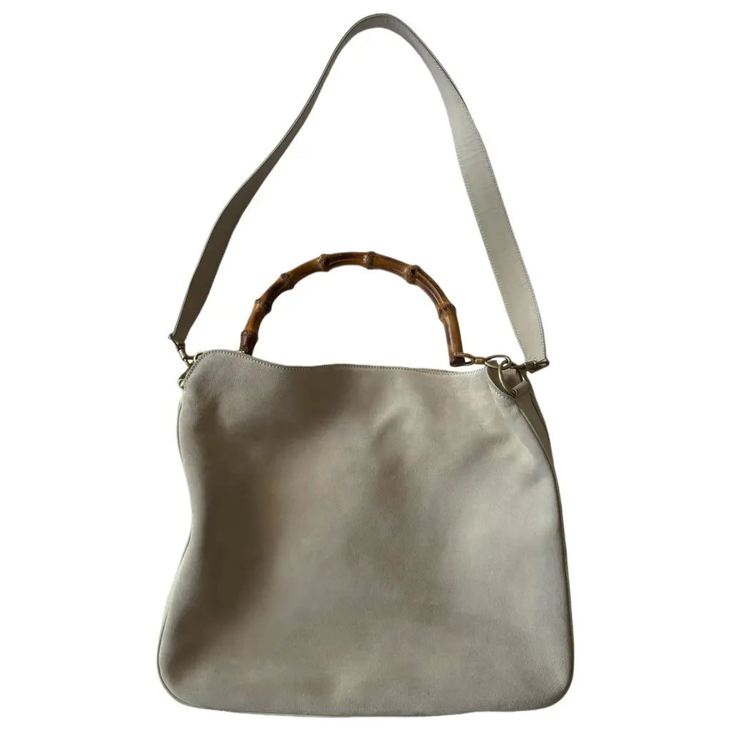 Gucci Bamboo White Suede Bag - SS1997