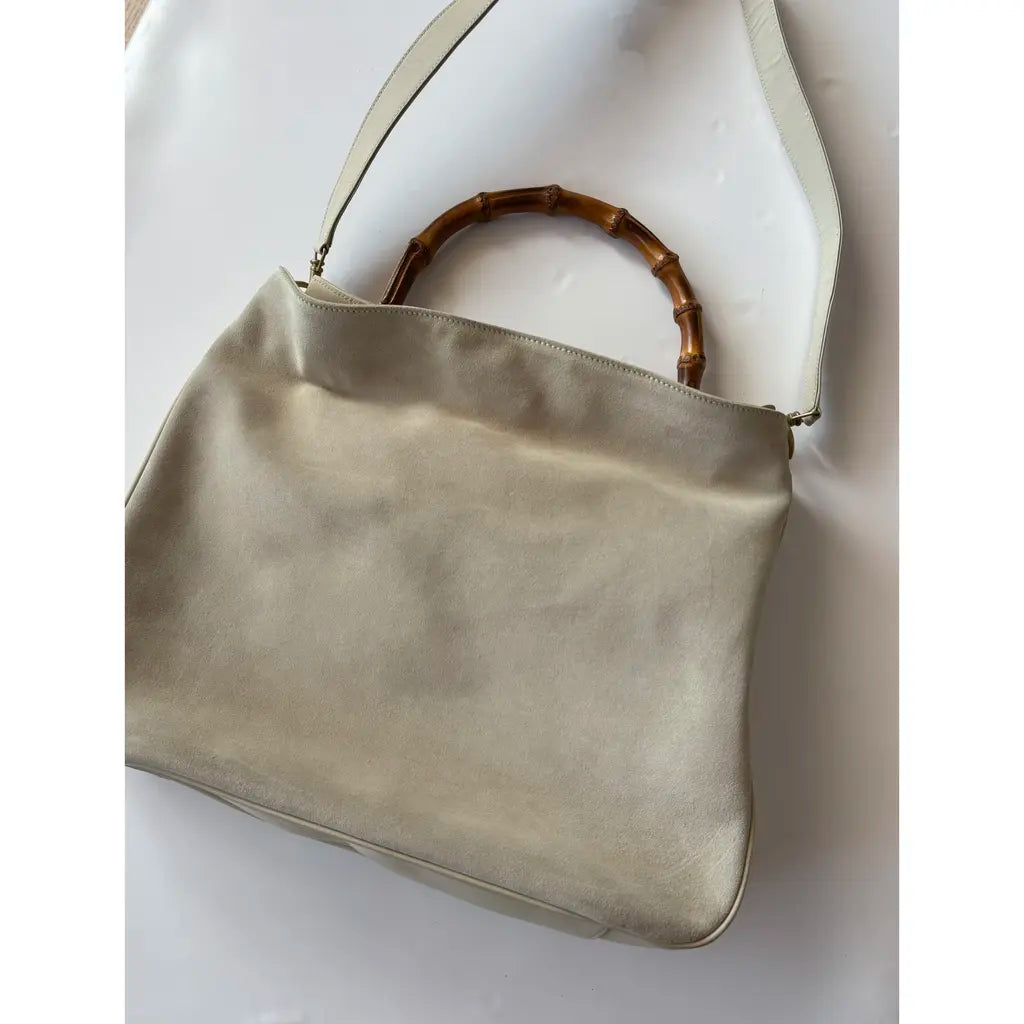 Gucci Bamboo White Suede Bag - SS1997