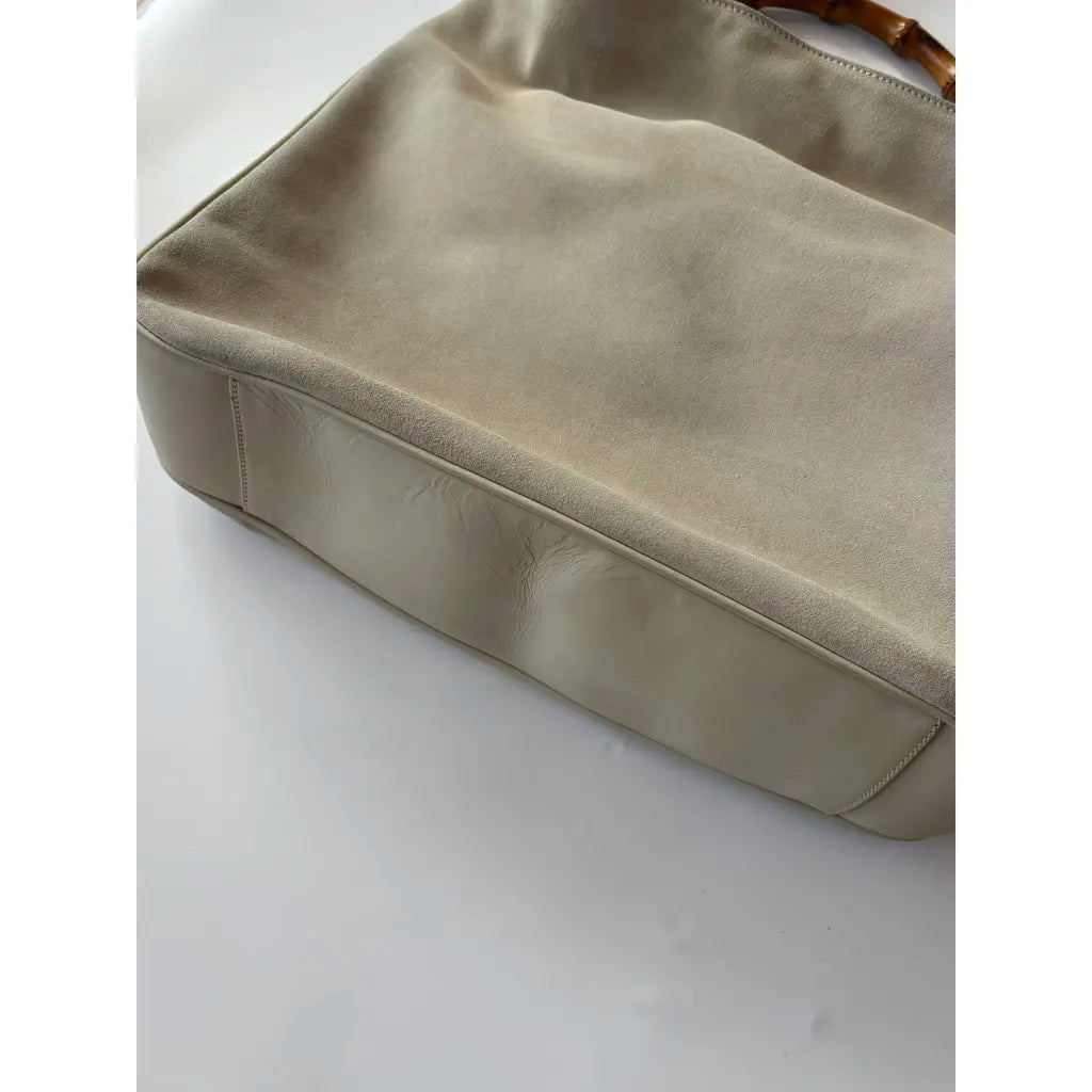 Gucci Bamboo White Suede Bag - SS1997