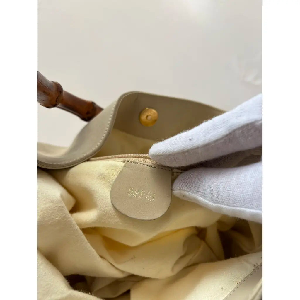Gucci Bamboo White Suede Bag - SS1997